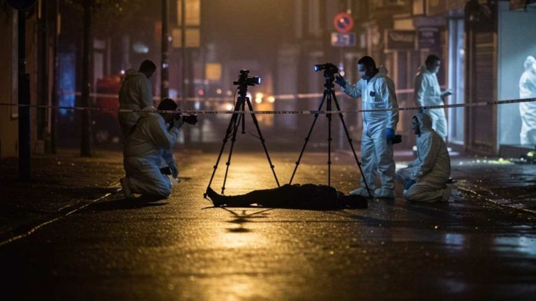 Este año se han registrado varios atentados, ejecutados por sicarios, en el sur de Bogotá. Composición La FM con IA ImageFX levantamiento de cadaver