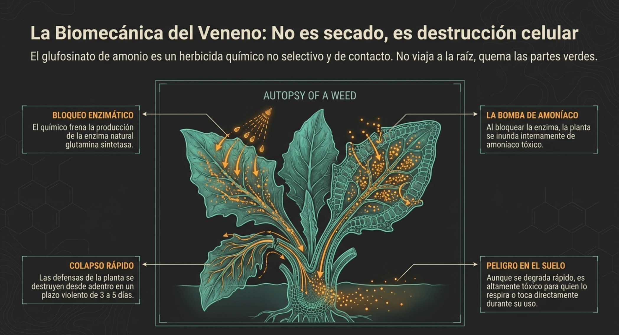 Infografía del impacto del glufosinato de amonio en plantas
